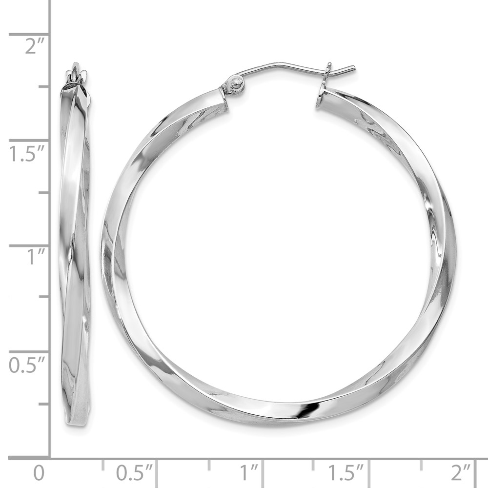 Sterling Silver Rhodium-plated 3x40mmTwisted Hoop Earrings (QE4587)