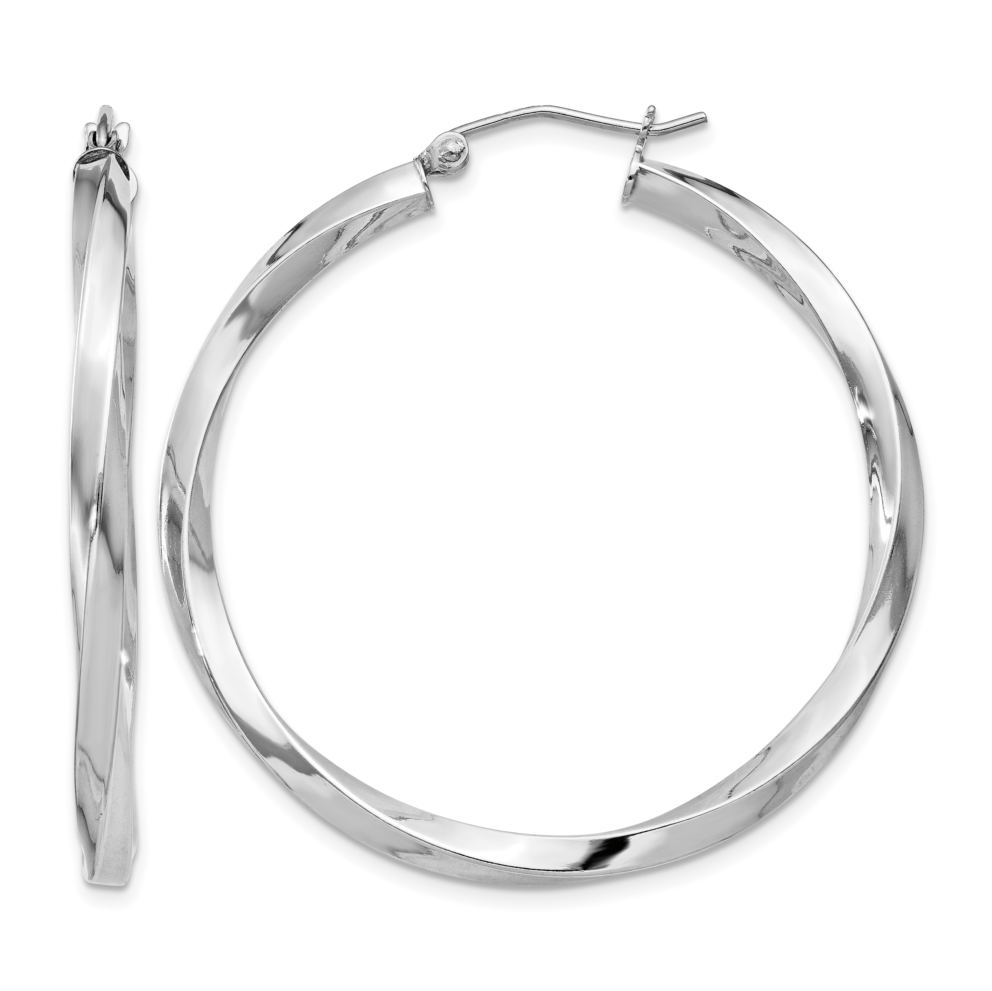 Sterling Silver Rhodium-plated 3x40mmTwisted Hoop Earrings (QE4587)