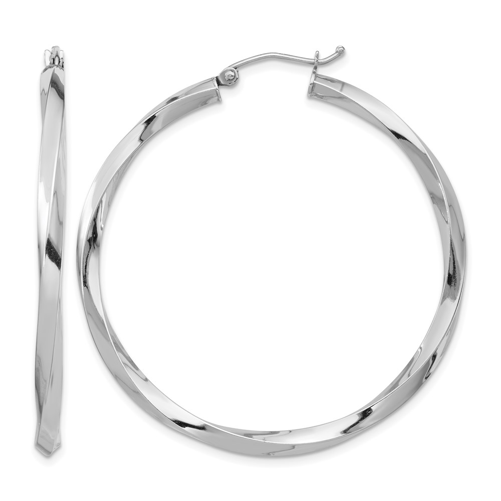 Sterling Silver Rhodium-plated 3x45mmTwisted Hoop Earrings (QE4588)