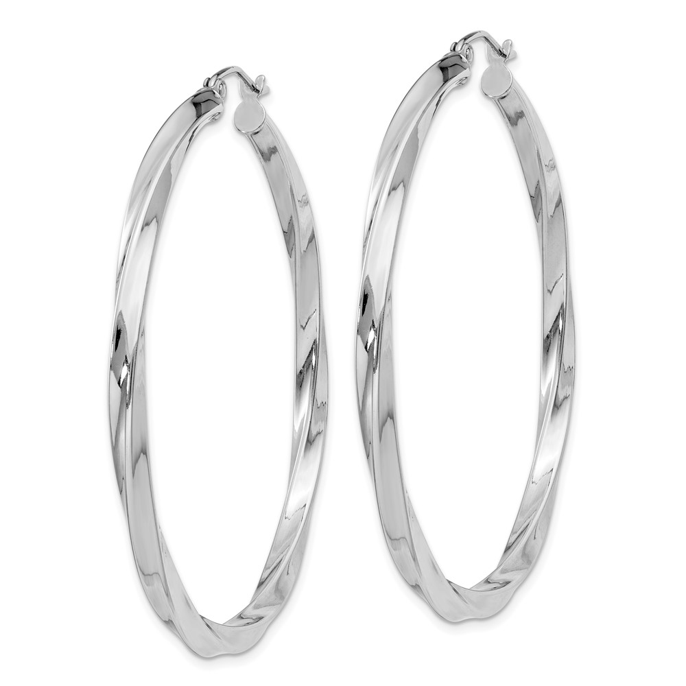 Sterling Silver Rhodium-plated 3x50mmTwisted Hoop Earrings (QE4589)