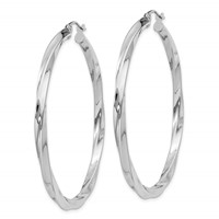Sterling Silver Rhodium-plated 3x 50mmTwisted Hoop Earrings view 2