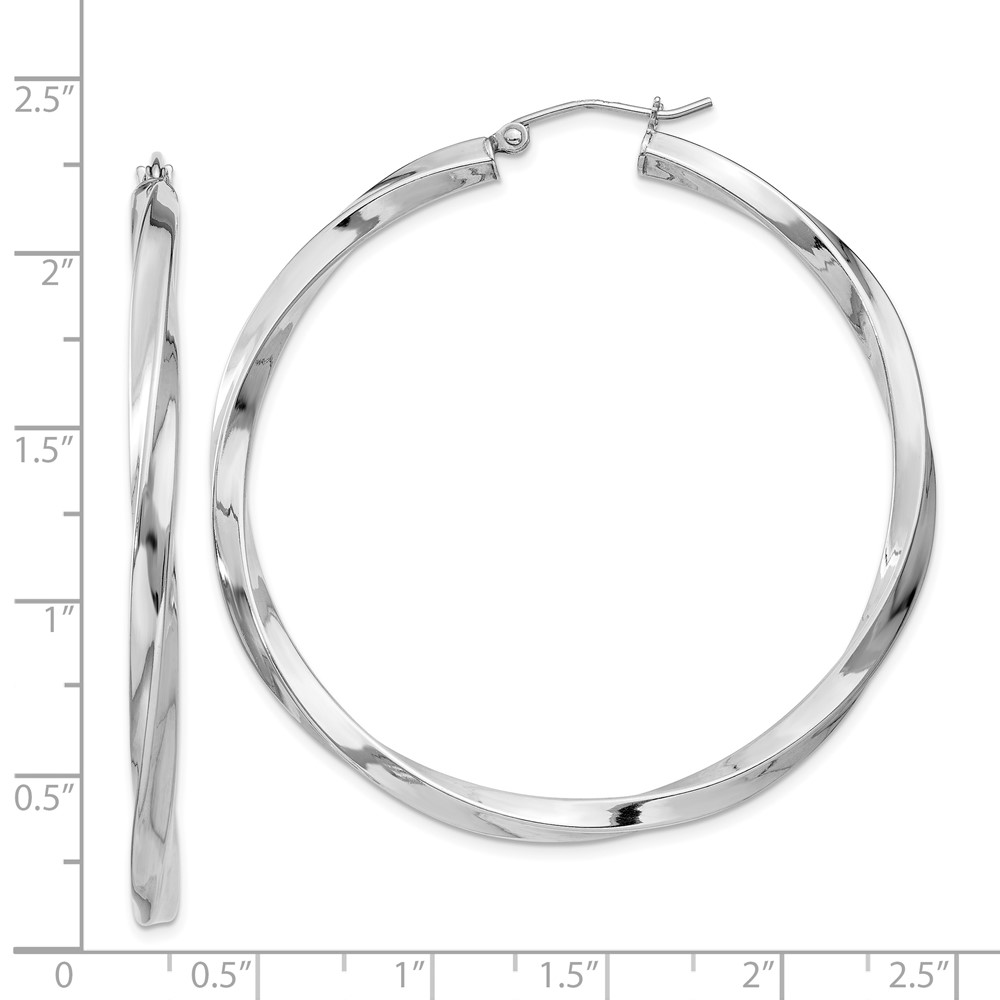 Sterling Silver Rhodium-plated 3x50mmTwisted Hoop Earrings (QE4589)