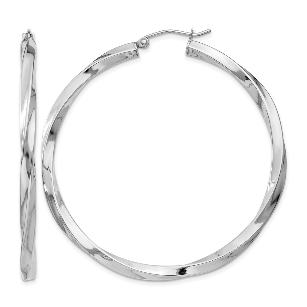 Sterling Silver Rhodium-plated 3x50mmTwisted Hoop Earrings (QE4589)