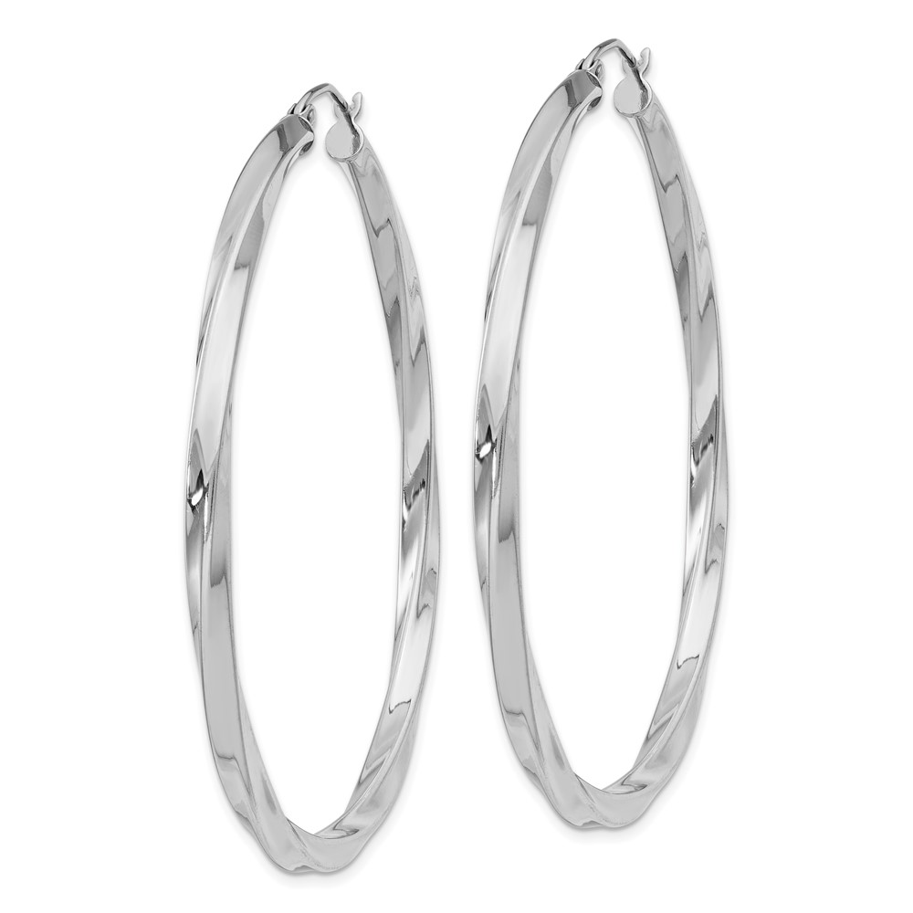 Sterling Silver Rhodium-plated 3x55mmTwisted Hoop Earrings (QE4590)