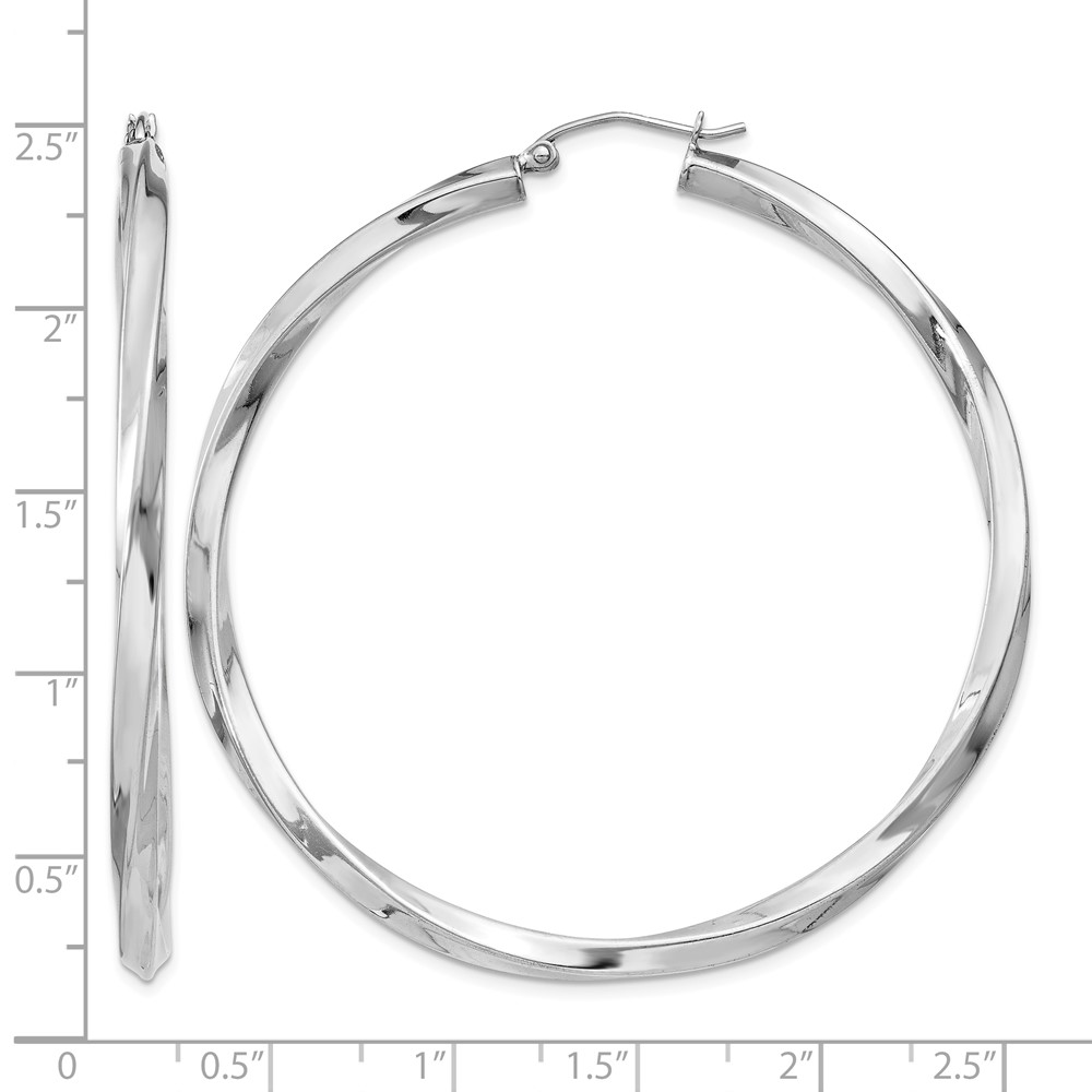 Sterling Silver Rhodium-plated 3x55mmTwisted Hoop Earrings (QE4590)