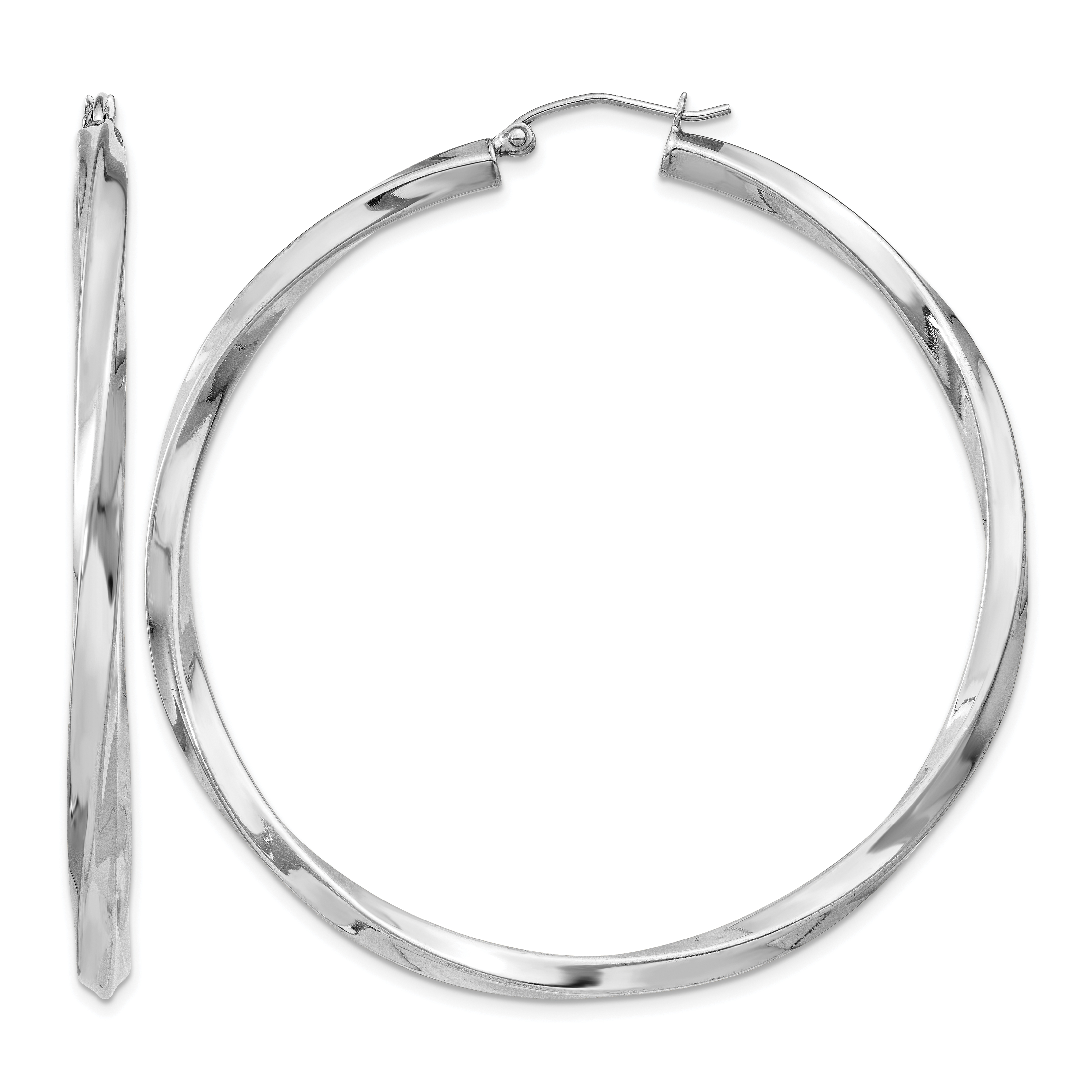 Sterling Silver Rhodium-plated 3x55mmTwisted Hoop Earrings (QE4590)