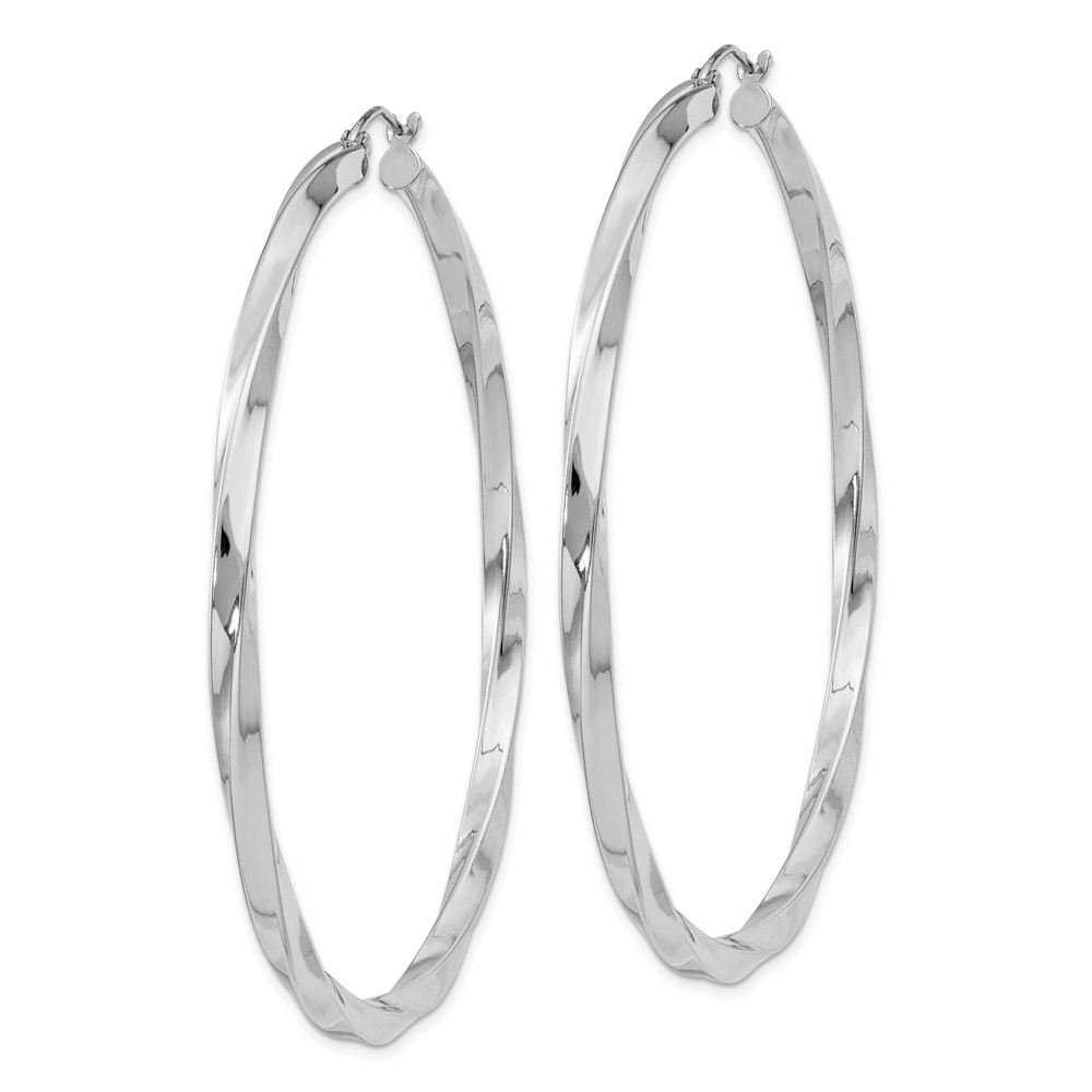 Sterling Silver Rhodium-plated 3x60mmTwisted Hoop Earrings (QE4591)