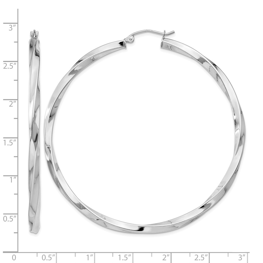 Sterling Silver Rhodium-plated 3x60mmTwisted Hoop Earrings (QE4591)