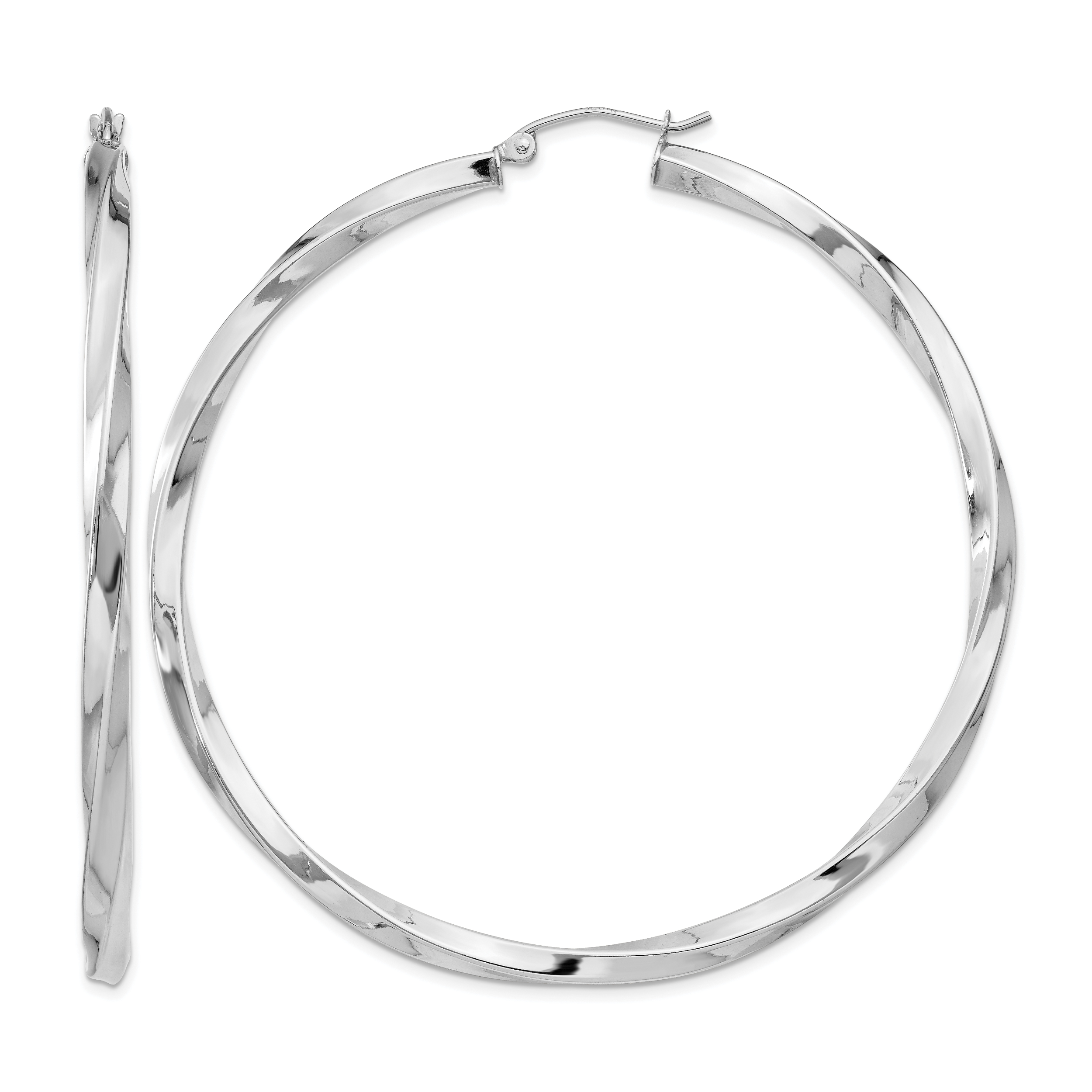 Sterling Silver Rhodium-plated 3x60mmTwisted Hoop Earrings (QE4591)