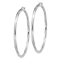 Sterling Silver Rhodium-plated 3x 65mmTwisted Hoop Earrings view 2