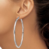 Sterling Silver Rhodium-plated 3x 65mmTwisted Hoop Earrings view 3