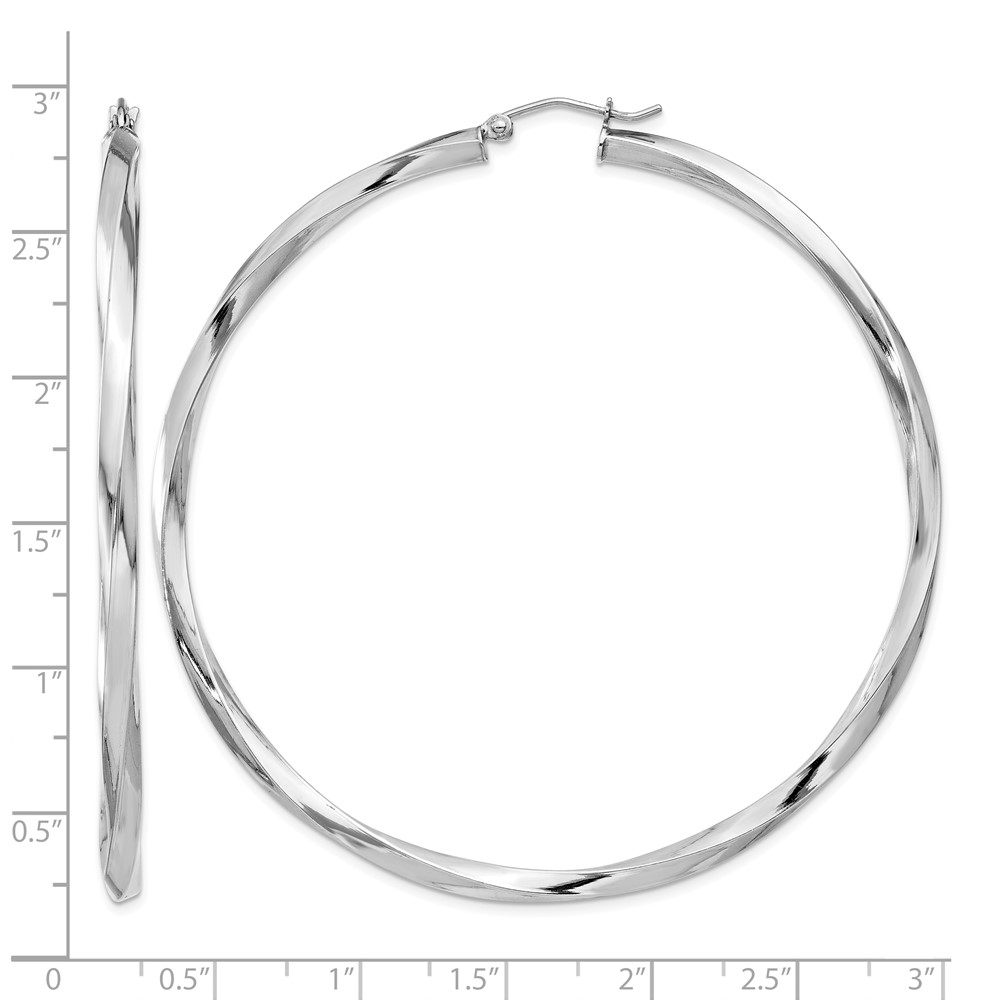 Sterling Silver Rhodium-plated 3x65mmTwisted Hoop Earrings (QE4592)