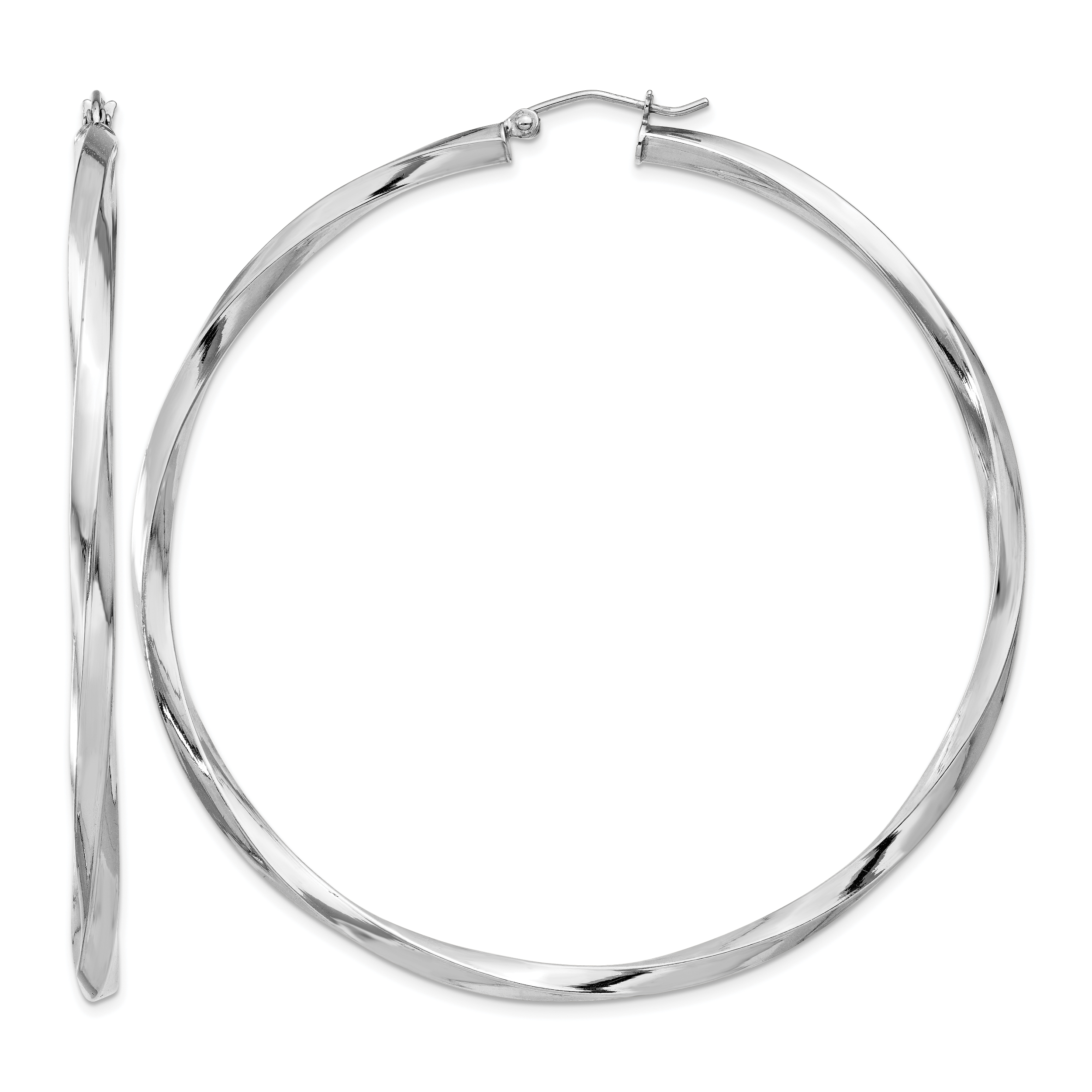 Sterling Silver Rhodium-plated 3x65mmTwisted Hoop Earrings (QE4592)
