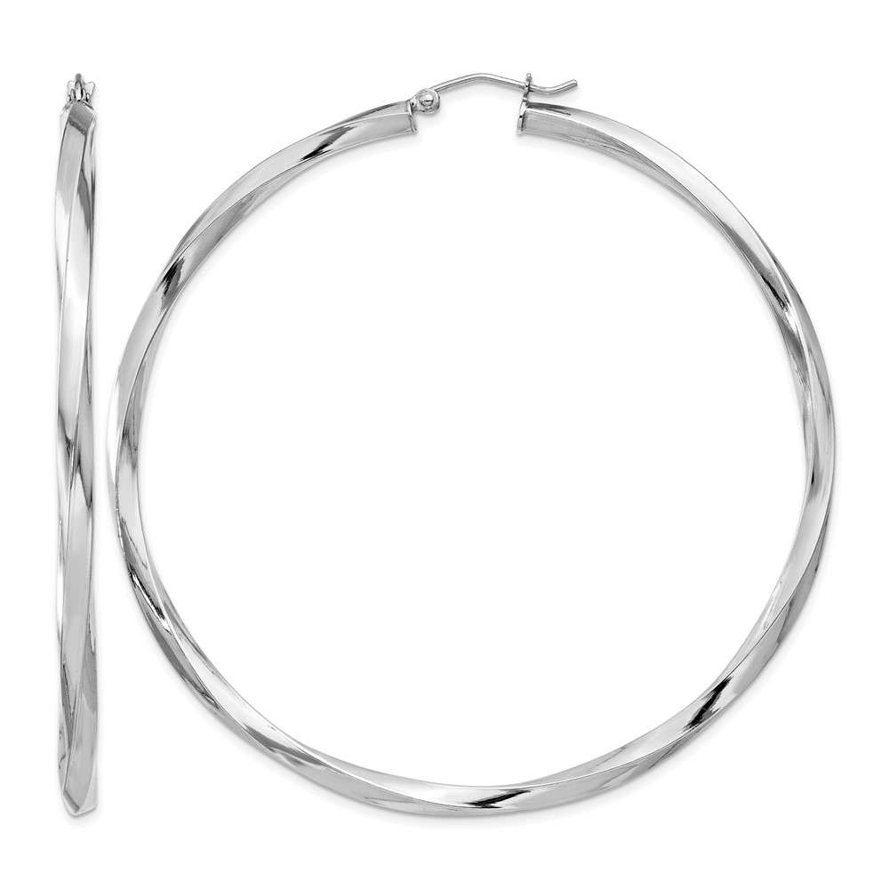 Sterling Silver Rhodium-plated 3x65mmTwisted Hoop Earrings (QE4592)