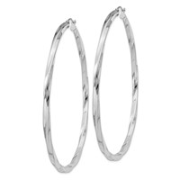 Sterling Silver Rhodium-plated 3x 70mmTwisted Hoop Earrings view 2
