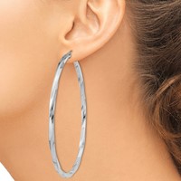 Sterling Silver Rhodium-plated 3x 70mmTwisted Hoop Earrings view 3
