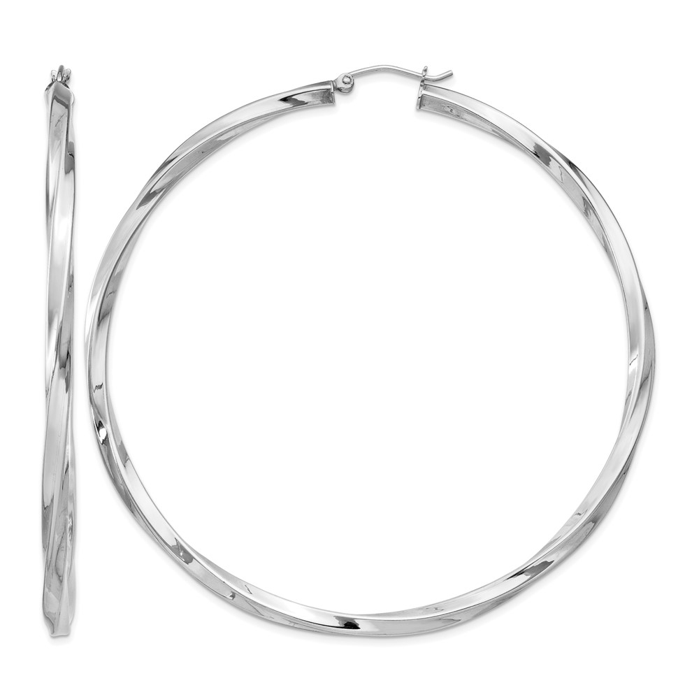 Sterling Silver Rhodium-plated 3x70mmTwisted Hoop Earrings (QE4593)