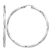 Sterling Silver Rhodium-plated 3x 70mmTwisted Hoop Earrings view 1
