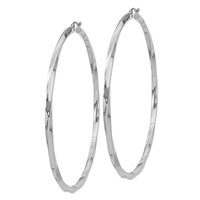 Sterling Silver Rhodium-plated 3x 80mmTwisted Hoop Earrings view 2