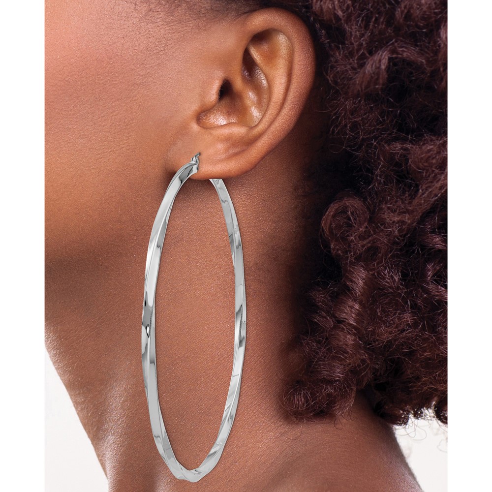 Sterling Silver Rhodium-plated 3x80mmTwisted Hoop Earrings (QE4594)