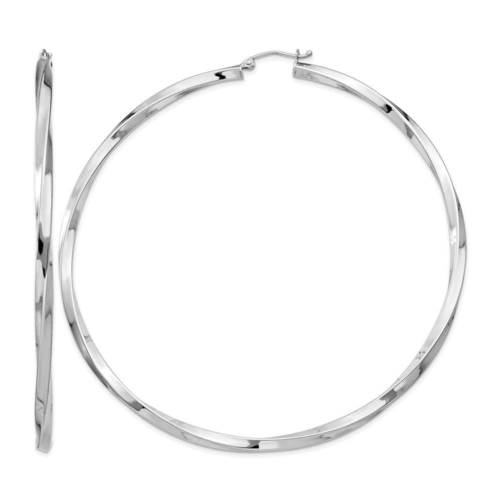 Sterling Silver Rhodium-plated 3x80mmTwisted Hoop Earrings (QE4594)
