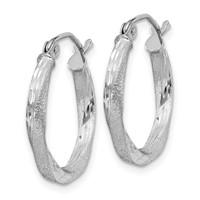 Sterling Silver RH-plated Satin Diamond-cut 2.5x 18mm Twisted Hoop Earrings view 2