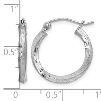 Sterling Silver RH-plated Satin Diamond-cut 2.5x 18mm Twisted Hoop Earrings view 4