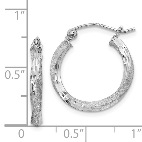 Sterling Silver 2.5mm Satin D/C Twisted Hoop Earrings