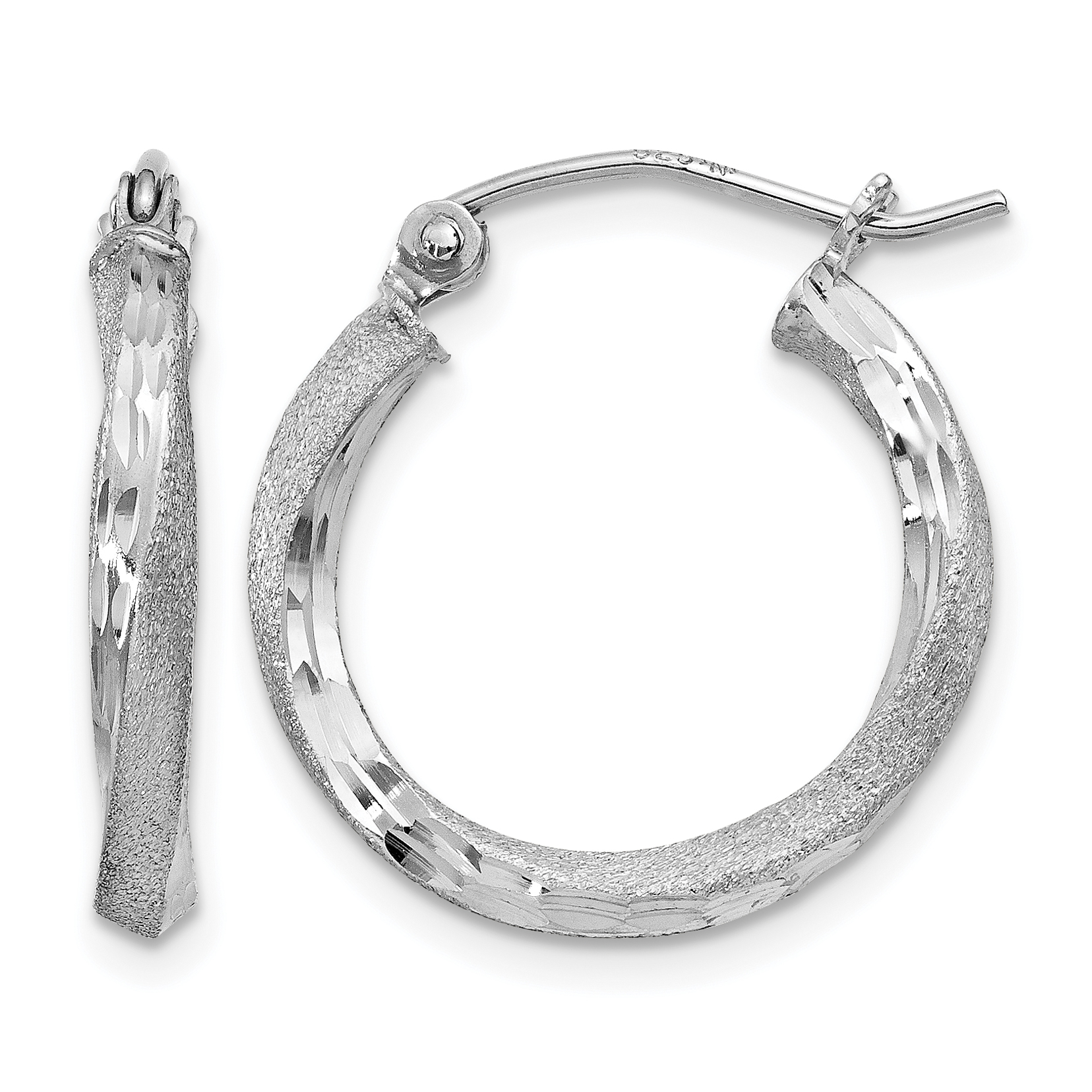 Sterling Silver RH-plated Satin Diamond-cut 2.5x18mm Twisted Hoop Earrings (QE4596)