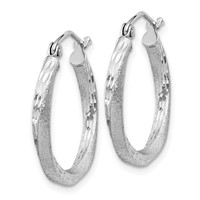 Sterling Silver RH-plated Satin Diamond-cut 2.5x 20mm Twisted Hoop Earrings view 2