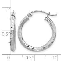Sterling Silver RH-plated Satin Diamond-cut 2.5x 20mm Twisted Hoop Earrings view 4