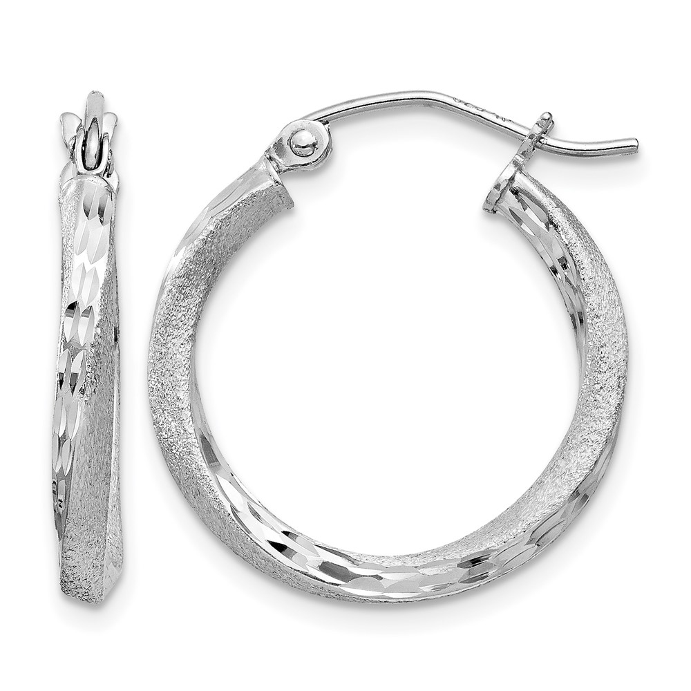 Sterling Silver RH-plated Satin Diamond-cut 2.5x20mm Twisted Hoop Earrings (QE4597)