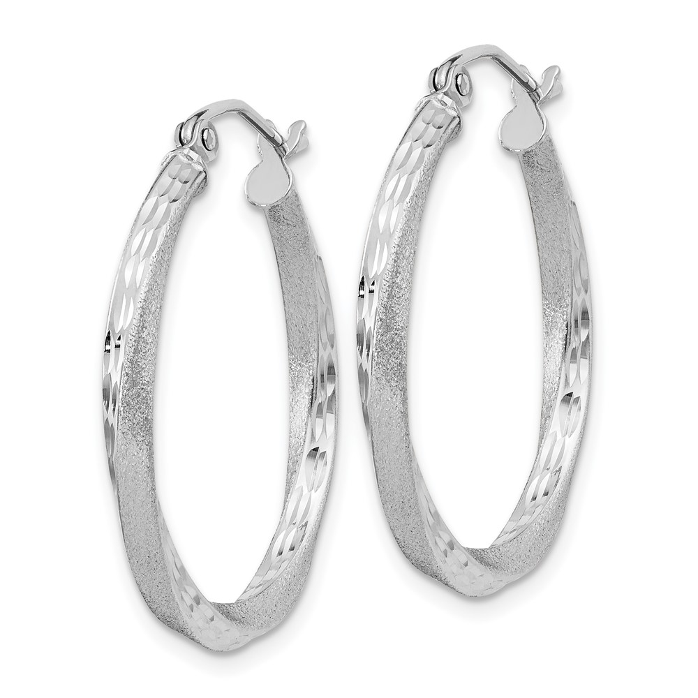 Sterling Silver RH-plated Satin Diamond-cut 2.5x25mm Twisted Hoop Earrings (QE4598)