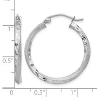 Sterling Silver RH-plated Satin Diamond-cut 2.5x 25mm Twisted Hoop Earrings view 4