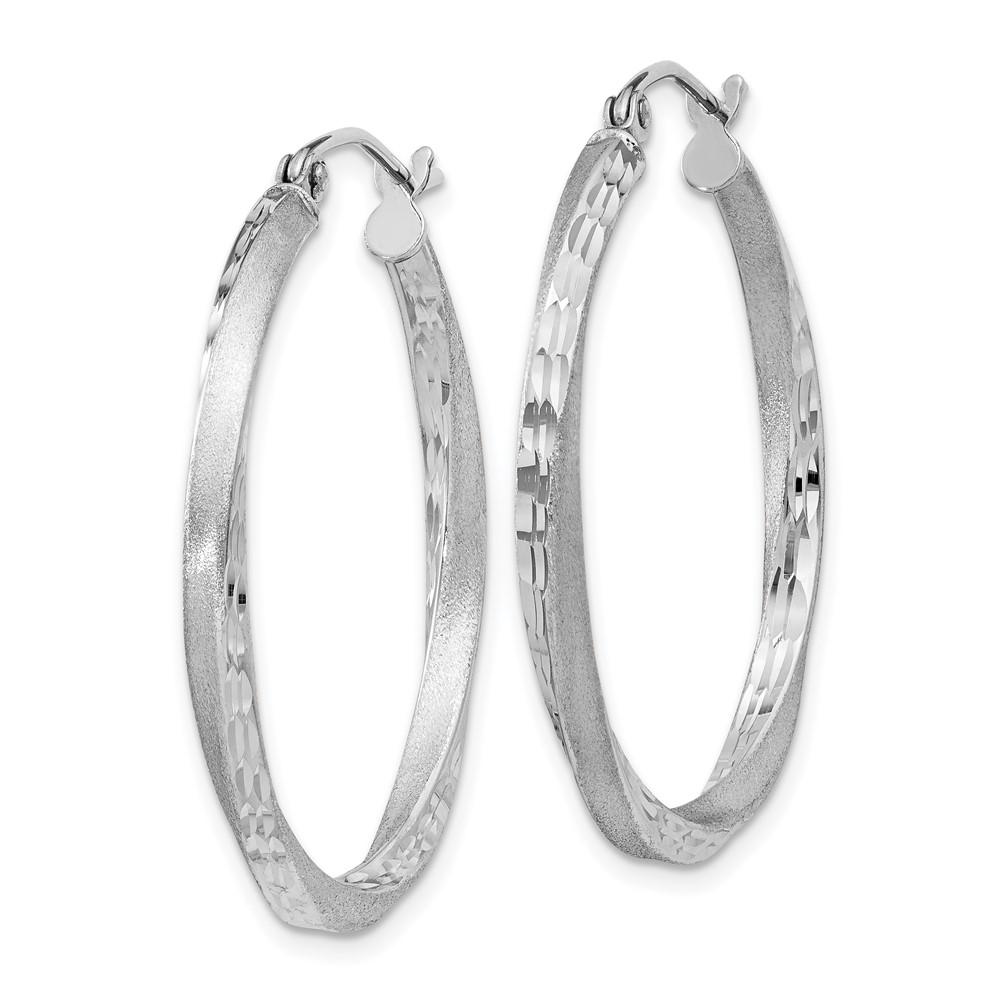 Sterling Silver RH-plated Satin Diamond-cut 2.5x30mm Twisted Hoop Earrings (QE4599)