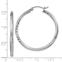 Sterling Silver RH-plated Satin Diamond-cut 2.5x 35mm Twisted Hoop Earrings view 4