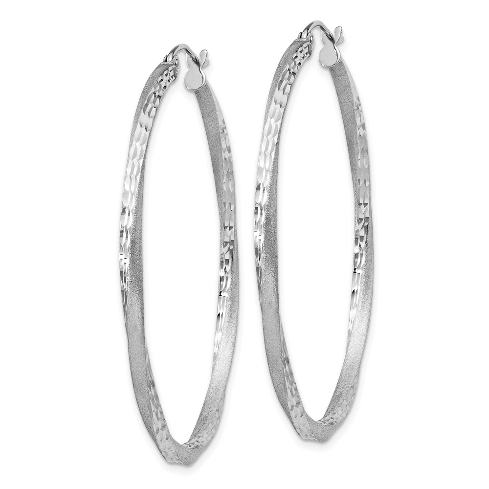 Sterling Silver RH-plated Satin Diamond-cut 2.5x45mm Twisted Hoop Earrings (QE4602)