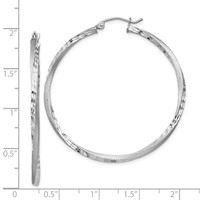 Sterling Silver RH-plated Satin Diamond-cut 2.5x 45mm Twisted Hoop Earrings view 4