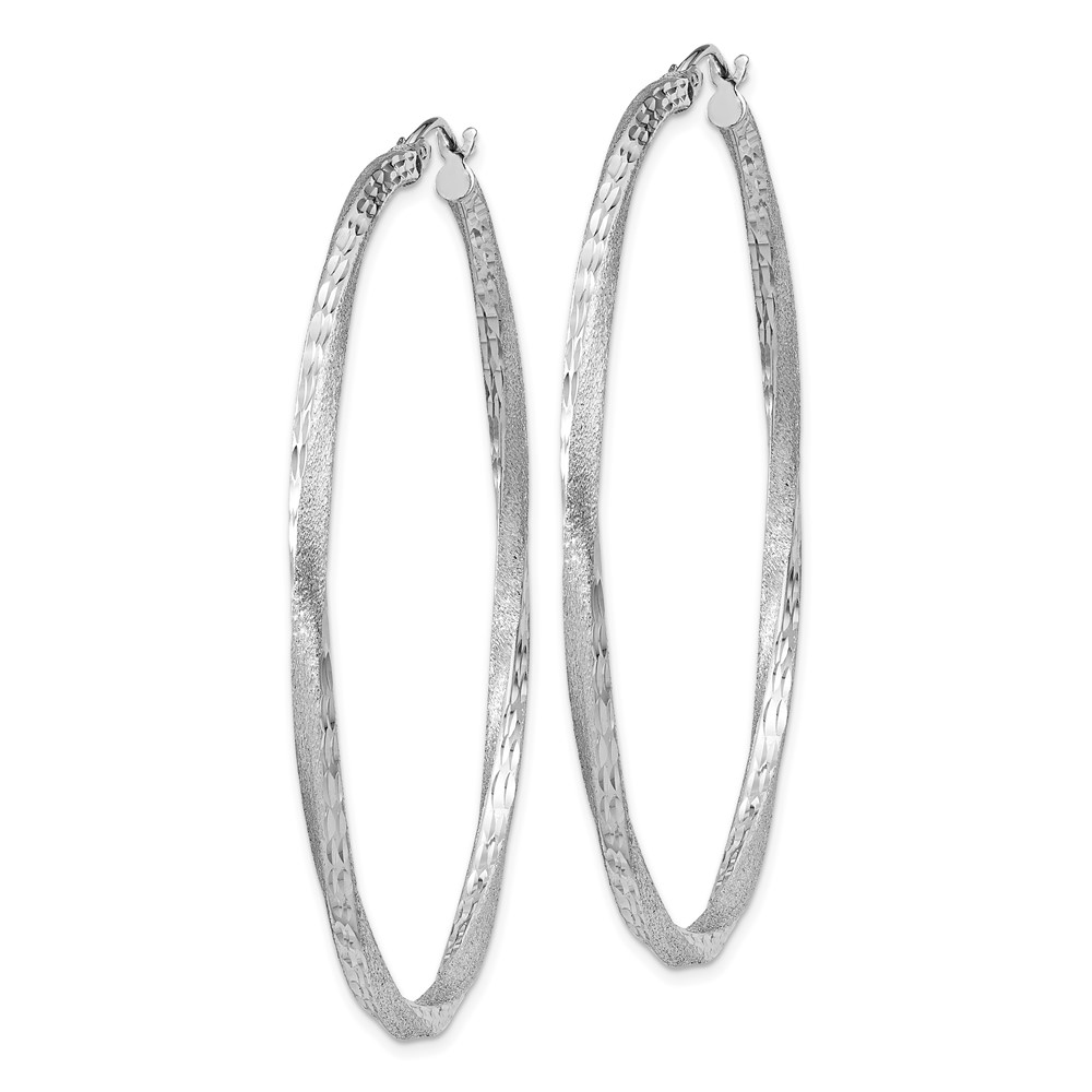 Sterling Silver RH-plated Satin Diamond-cut 2.5x55mm Twisted Hoop Earrings (QE4604)