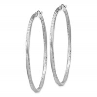 Sterling Silver RH-plated Satin Diamond-cut 2.5x 55mm Twisted Hoop Earrings view 2