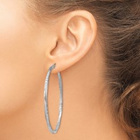 Sterling Silver RH-plated Satin Diamond-cut 2.5x 55mm Twisted Hoop Earrings view 3