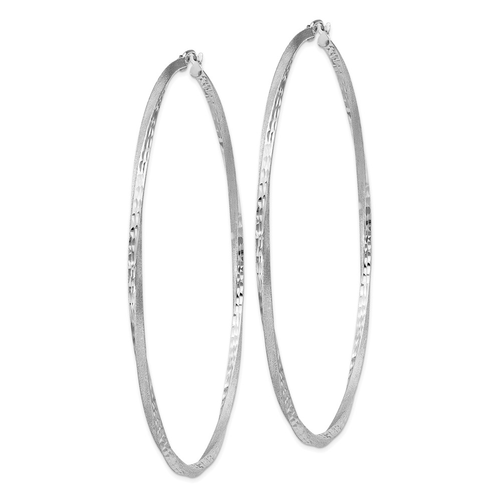 Sterling Silver RH-plated Satin Diamond-cut 2.5x80mm Twisted Hoop Earrings (QE4608)