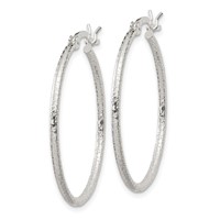 Sterling Silver Textured 2x 30mm Hoop Earrings view 2