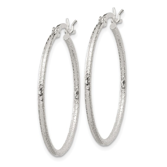 Sterling Silver Textured 2x30mm Hoop Earrings