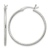 Sterling Silver Textured 2x 30mm Hoop Earrings view 1
