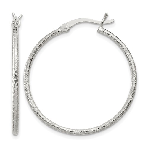 Sterling Silver Textured 2x 30mm Hoop Earrings