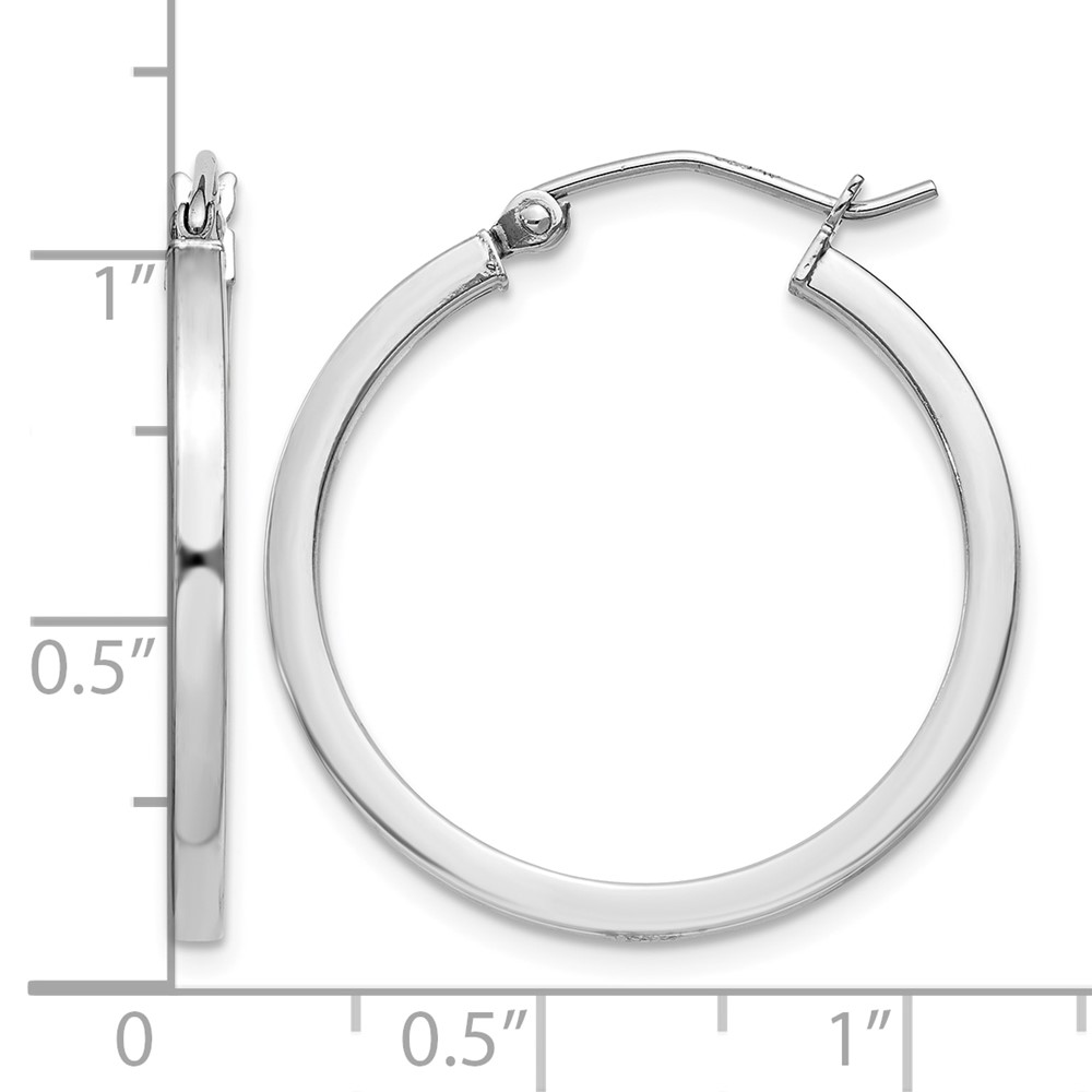 Sterling Silver Rhodium-plated 2x25mm Square Tube Hoop Earrings (QE4647)