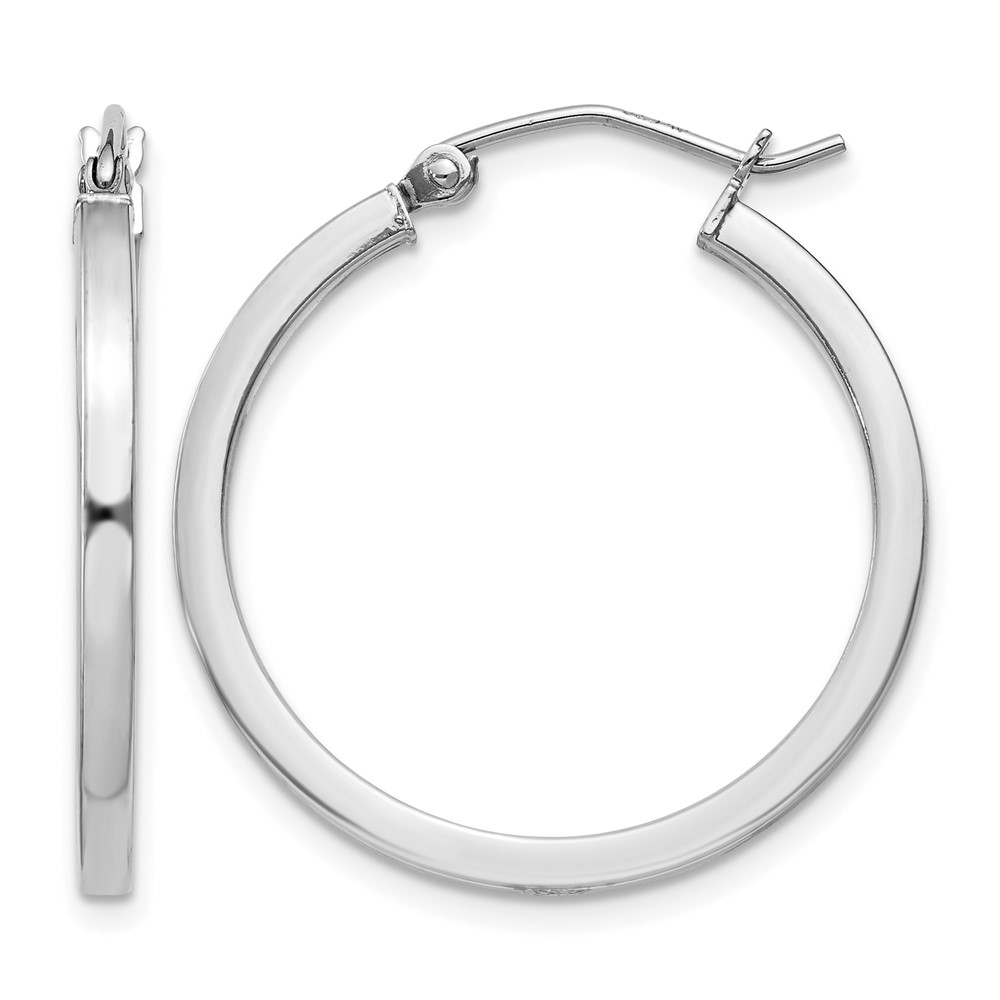 Sterling Silver Rhodium-plated 2x25mm Square Tube Hoop Earrings (QE4647)