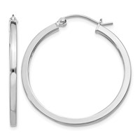Sterling Silver Rhodium-plated 2x 30mm Square Tube Hoop Earrings view 1