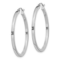 Sterling Silver Rhodium-plated 2x 35mm Square Tube Hoop Earrings view 2